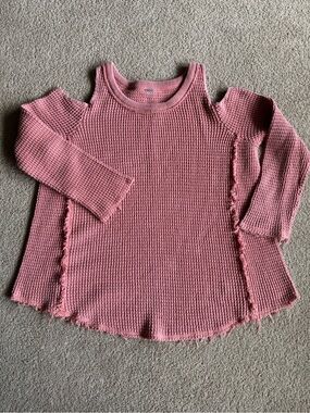 Free People Salmon Pink Cold Shoulder Waffle Knit Sweater Pullover